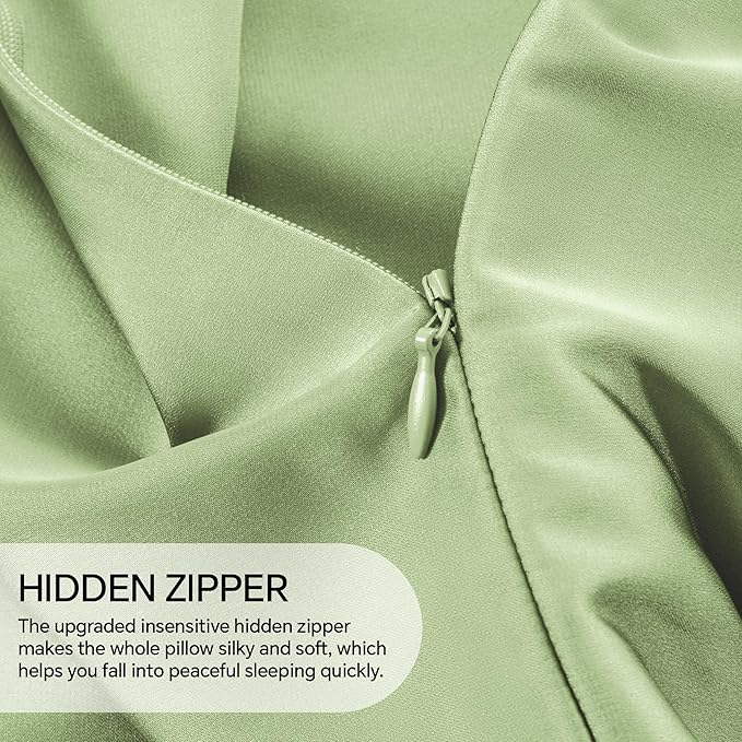 INFIIXSO Mulberry Silk Pillowcase for Hair and Skin, Silk Pillow Cases Standard Size with Hidden Zipper 20"x26", Extraordinary Smooth and Soft Cooling Pillow Cases for Hot Sleepers(Sage Green, 1 Pack)