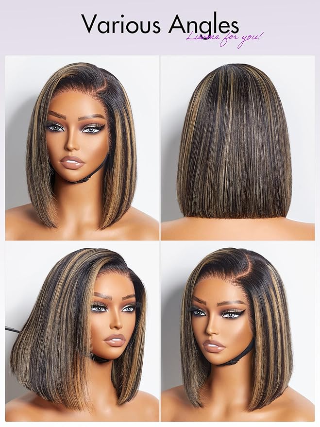 LUVME HAIR Ombre Blonde Highlight Silky Straight Glueless Pre Cut Lace Bob Wig