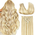 GOO GOO Clip in Hair Extensions Real Human Hair, Remy Human Hair Extensions Clip ins for Women, Natural Human Hair, 26inch 180g 7Pcs, #18D/22F Dirty Blonde Highlights
