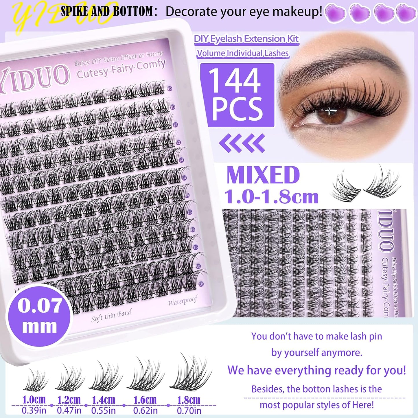 YlDUO Lashes Clusters Kit Gift Packs Natural False Eyelashes Extensions C/D Curl Wispy Individual Fake Eyelash, DIY Natural Extension Lash with Glue*2|Tweezers|Removers|Eyelash&Eyebrow Brush