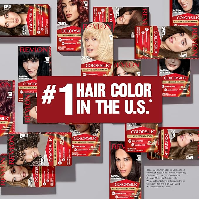Revlon ColorSilk with Bond Repair Complex, Black Permanent Hair Color, 100% Gray Coverage, Ammonia Free Hair Dye, Vegan Keratin, 12 Natural Blue Black (Pack of 3)