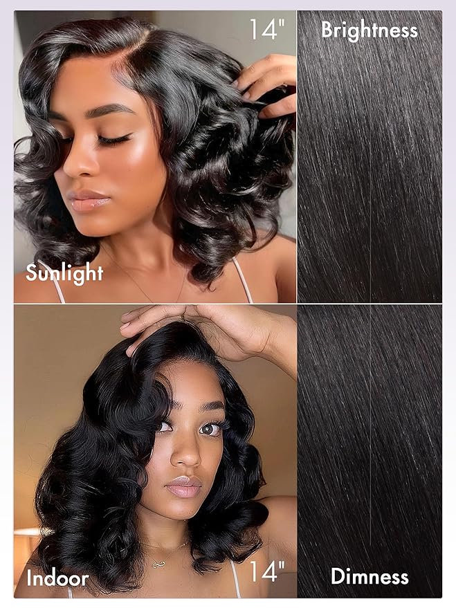 LUVME HAIR Loose Wave Bob Real 100% Human Hair Short Wigs Glueless Pre Cut Plucked Hd Lace Wig Ready To Go Natural Color Bleached Knots Side Part Black Wigs 12 Inches