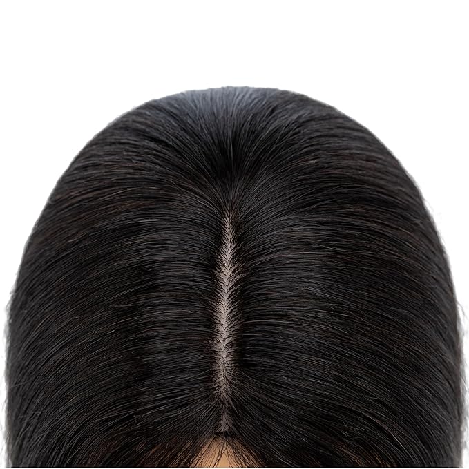 Rich Choices Hair Toppers for Women Real Human Hair 100% Human Remy Toppers NO Bangs for Women with Thinning on Top Clip in Hairpiece 4"x4.7"Lace Base 8 Inch #1B Natural Black