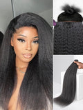 LUVME Invisible Clip in Hair Extensions, Kinky Straight Real Human Hair Remy Hair Clip ins for Women, Natural Human Hair, 24 inch 110g 7Pcs, Natural Black
