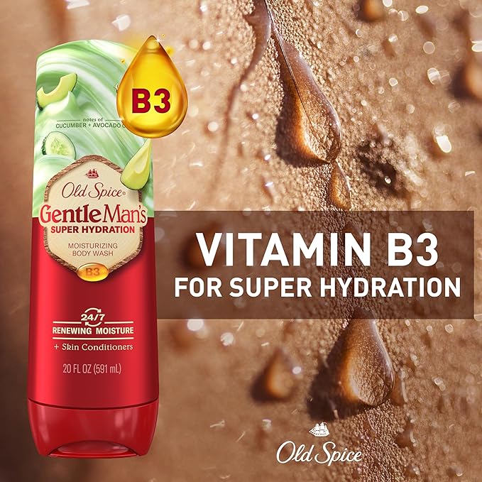 Old Spice Super Hydration Body Wash GentleMan’s Blend, Cucumber + Avocado Oil Scent for Deep Cleaning and 24/7 Renewing Moisture, 20 oz
