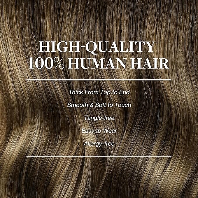GOO GOO Clip in Hair Extensions Real Human Hair, Remy Human Hair Extensions Clip ins for Women, Natural Human Hair, 14inch 150g 9Pcs, 4/27/4 Balayage Chocolate Brown to Caramel Blonde