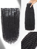 LUVME Seamless Clip in Hair Extensions Human Hair Kinky Curly 135g 7pcs 20 Inch Clip in Hair Extensions with Soft Invisible PU Weft Natural Black Hair for Women
