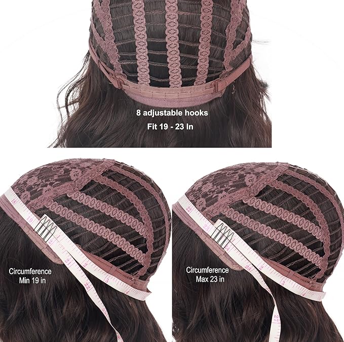 Short Brown Wavy Wigs With Bangs For Women Synthetic Heat Resistant Brown Wigs For Daily Use