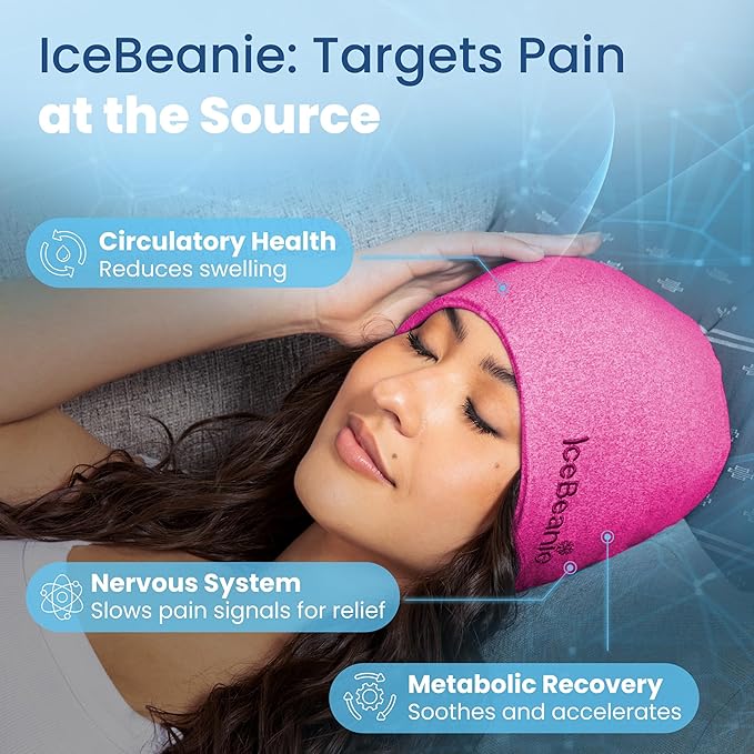 IceBeanie Migraine Relief Cap, As Seen on Shark Tank, Soft & Stretchy Gel Tension Headache Relief Cap, Extended Cooling Hangover Ice Hat, Odorless Head Wrap Ice Pack Wrap, Headache Migraine Mask
