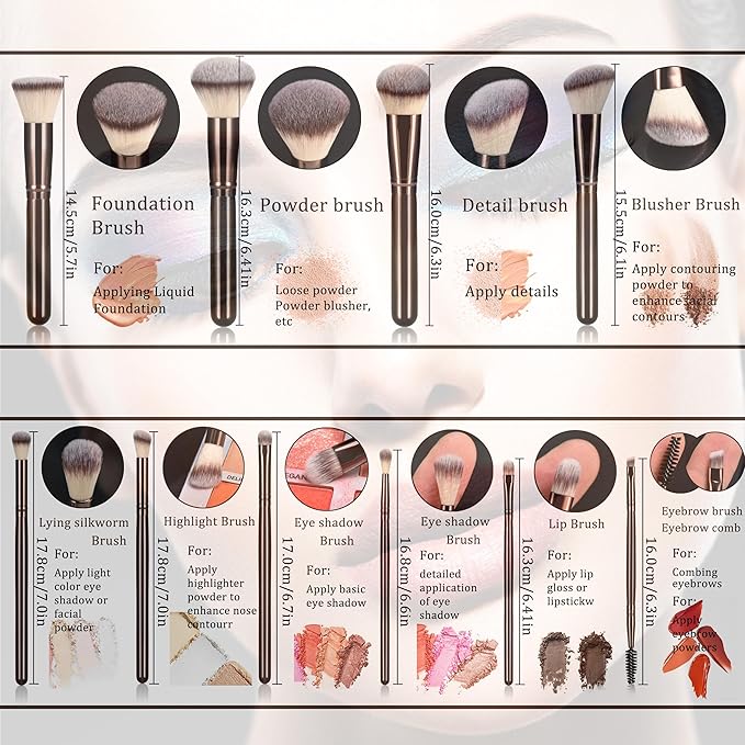 10 Piece Black brown Makeup Brushes - Wooden Handle with Soft Synthetic Bristles,for Face & Eye Makeup|Professional Makeup Brushes set for Women & Girls|