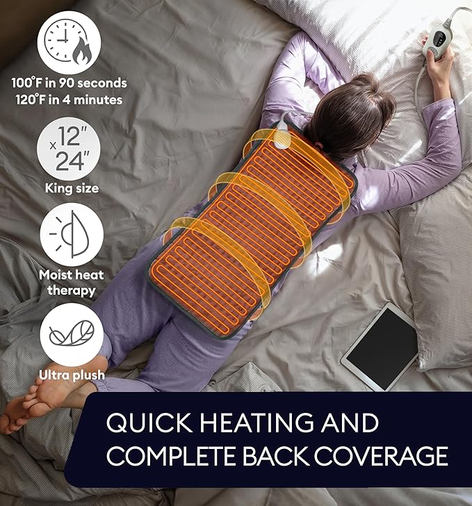 GENIANI XL Electric Heating Pad for Back Pain & Cramps Relief, Electric Throw, Auto Shut Off, Machine Washable, Moist Heat Pad for Neck & Shoulder - Christmas Gift for Women, Extra Large 24x12