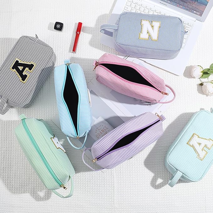 YOOLIFE Initial Cosmetic Bag for Women - Monogram Cute Pink Makeup Bag Cosmetic Toiletry Pouch Make Up Case for Women Her Best Friend Friendship Sister Teacher, Personalized Birthday Gifts for Women I