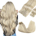GOO GOO Clip in Hair Extensions Real Human Hair, Remy Human Hair Extensions Clip ins for Women, Natural Human Hair, 16inch 150g 9Pcs, 17A/60A Ash Blonde Highlighted Platinum Blonde