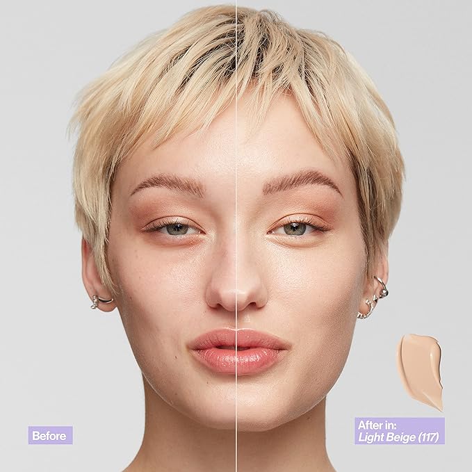 Revlon Illuminance Skin-Caring Liquid Foundation, Hyaluronic Acid, Hydrating and Nourishing Formula with Medium Coverage, 117 Light Beige (Pack of 1)