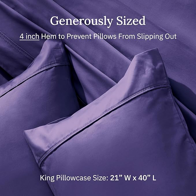 California Design Den King Size Pillowcase Set - 400 Thread Count, 100% Cotton Sateen, Set of 2 Pillow Covers, Soft and Breathable - Dark Purple