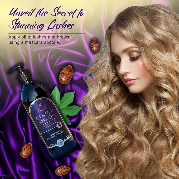Royal Bliss Organic Castor Oil 16 Fl Oz | 100% Pure and Natural | Premium Grade Carrier Oil | Hair, Eyelashes and Eyebrows | Hair and Body | Expeller-Pressed | Hexane-Free