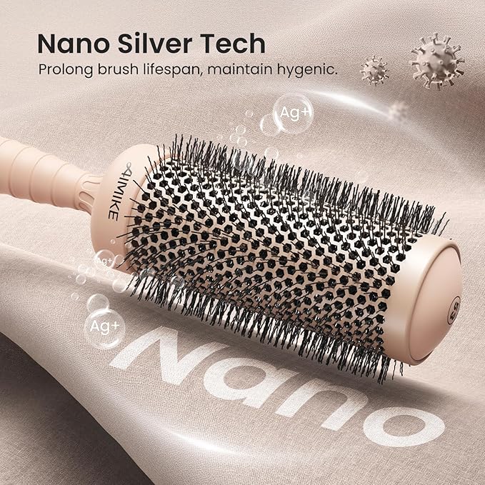 AIMIKE Round Brush for Blow Out, Extra Long Round Hair Brush w/Nano Thermal Ceramic & Ionic Tech, for Blow Drying & Styling, Curling and Shine - Barrel 2.1 inch