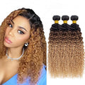 Ombre Blonde Curly Bundles Human Hair Light Brown Bundle 22 24 26 Inch Double Weft 3 Tone Brown and Honey Blonde Bundle Niegmeag Brazilian Virgin Remy Hair Extensions