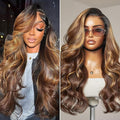 LUVME HAIR 7x6 HD Lace All-Day Comfort Wig 200% Density Hair PartingMax Lace Wigs Loose Body Wave Lace Front Wigs Human Hair Pre Cut Plucked Lace Frontal Glueless Mix Brown Highlight Color 18 Inches