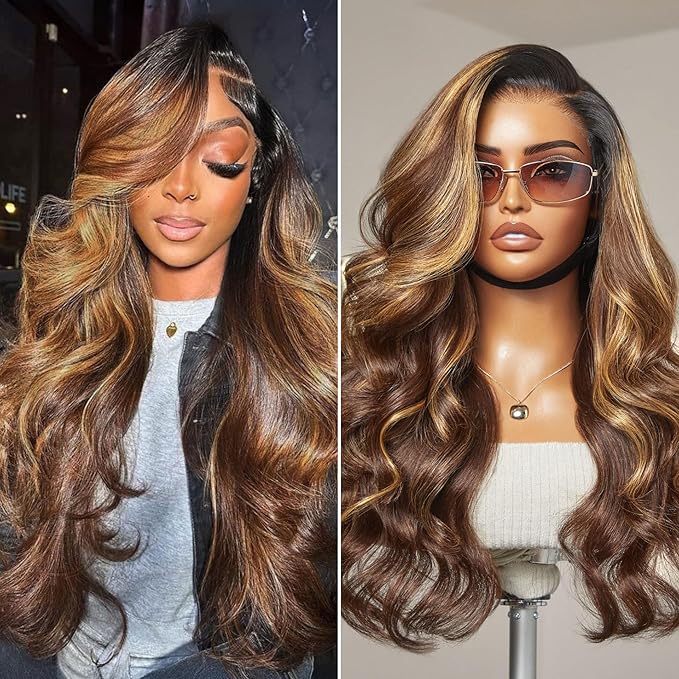 LUVME HAIR 7x6 HD Lace All-Day Comfort Wig 200% Density Hair PartingMax Lace Wigs Highlight Color Loose Body Wave Lace Front Wigs Human Hair Pre Cut Plucked Lace Frontal Glueless 16 Inches Mix Brown