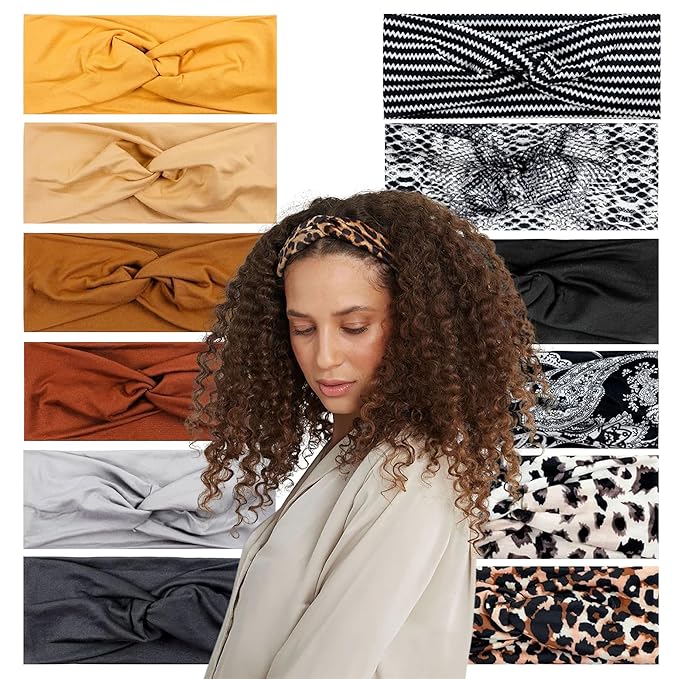 Lotus78, Pack of 12 Wide Headbands for Women Non Slip, Fashionable Sports Hair Bands for Women's Hair, Soft Elastic Stretchy Head bands, Yoga Workout Headbands for Women Daily Fashion(Multicolor icon)