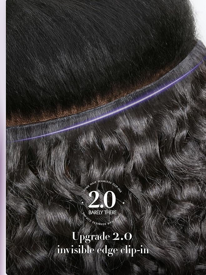 LUVME Invisible Clip in Hair Extensions Messy Curly Real Human Hair, Remy Hair Clip ins for Women, Natural Human Hair, 14 inch 110g 6Pcs, Natural Black