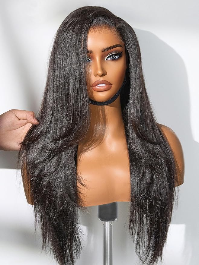 LUVME HAIR 7x6 All-Day Comfor Wig PartingMax Lace Wigs 200% Density Yaki Straight Lace Front Wigs Human Hair Pre Cut Plucked Lace Frontal Glueless Natural Black Color