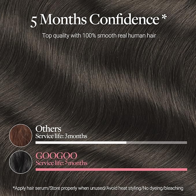 GOO GOO Clip in Hair Extensions Real Human Hair, Remy Human Hair Extensions Clip ins for Women, Natural Human Hair, 16inch 150g 9Pcs, 1C Mocha Brown