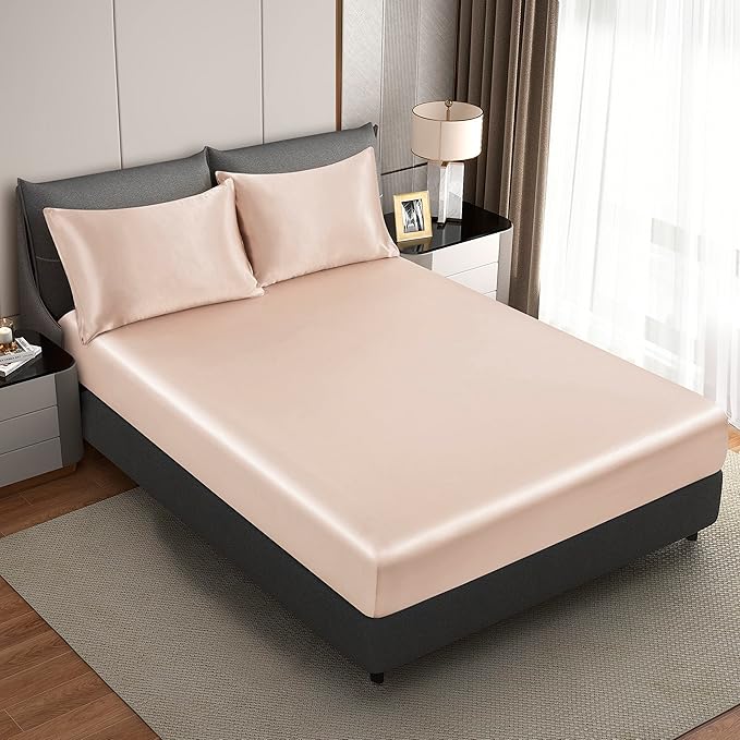 Taupe Satin Pillowcase Queen Size Set of 2 for Hair and Skin,Taupe Silk Pillowcase Breathable Pillowcase with Envelope Closure