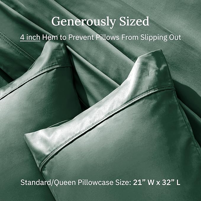 California Design Den Standard Queen Size Pillowcase Set - 400 Thread Count, 100% Cotton Sateen, Set of 2 Pillow Covers, Soft and Breathable - Hunter Green
