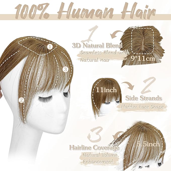 Human Hair Toppers for Women - 150% Density Clip In Hair Topper with Bangs U Shape 10 Inch Toppers Hairpieces for Women Perfect for Thinning Hairr Ideal for Daily Use Brown