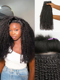 LUVME Invisible Clip ins Hair Extensions Deep Kinky Curly Real Human Hair Remy Hair Clip ins for Women, Natural Human Hair 22 inch 2 Pack 220g 12Pcs, Natural Black