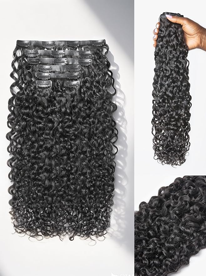 LUVME Burmese Curly Clip in Hair Extensions Real Human Hair Messy Curly Clip Ins Fullness with 1 Pack for Women Brazilian Remy Human Hair Natural Black 135g 18Inch