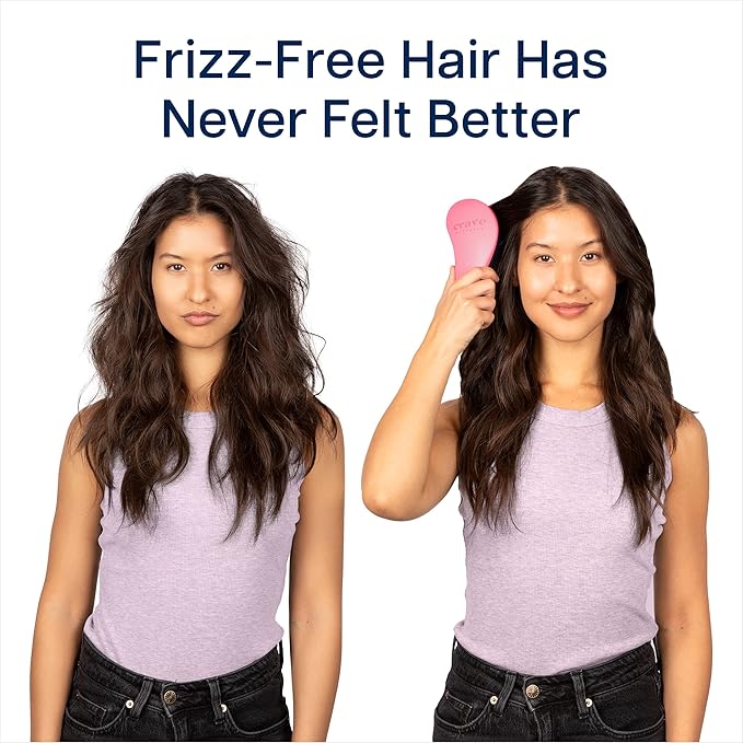 Crave Naturals Glide Thru Detangler Brush Pack of 2 - Curly Hair Brush for Women and Kids - Wet and Dry Comb for Adults - Soft Flexible Bristles for Gentle Use - Turquoise and Pink