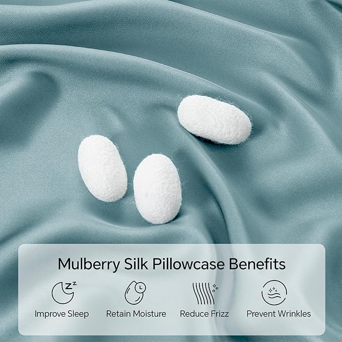 INFIIXSO Mulberry Silk Pillow Case King Size, Silk Pillowcase with Hidden Zipper 20"x36", Extraordinary Smooth and Soft Pillow Cases for Hair and Skin(Haze Blue, 1 Pack)