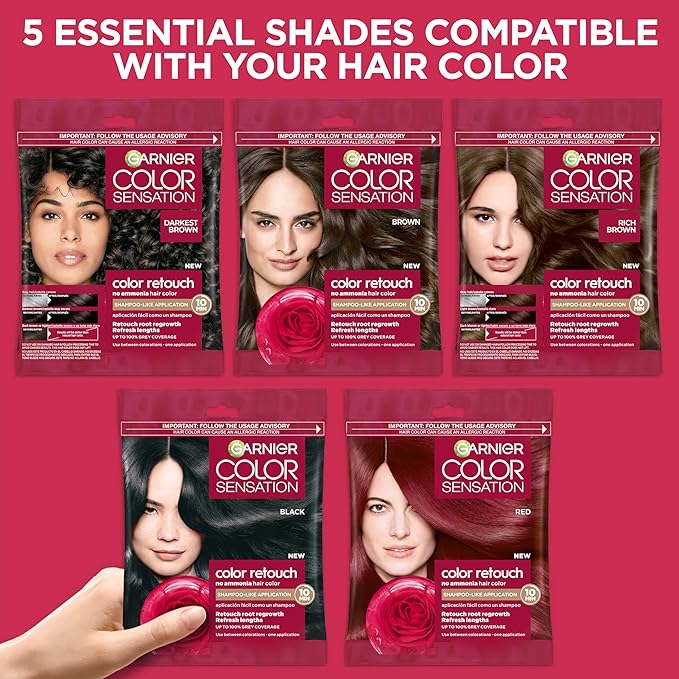 Garnier Color Sensation Color Retouch, Demi Permanent Hair Dye for Roots with 100% Gray Coverage, Red Hair Dye 6.6, Pack of 6