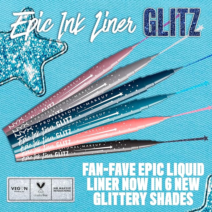 NYX PROFESSIONAL MAKEUP Epic Ink Glitz Liner, Waterproof Metallic Liquid Eyeliner with Vegan Formula - Graphite Glitz (Shimmer Graphite Black)