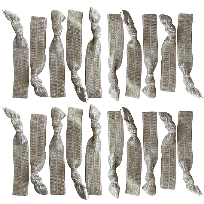 Kenz Laurenz Hair Ties 20 Elastics Ponytail Holder Set No Crease Ribbon Bands (Silver)