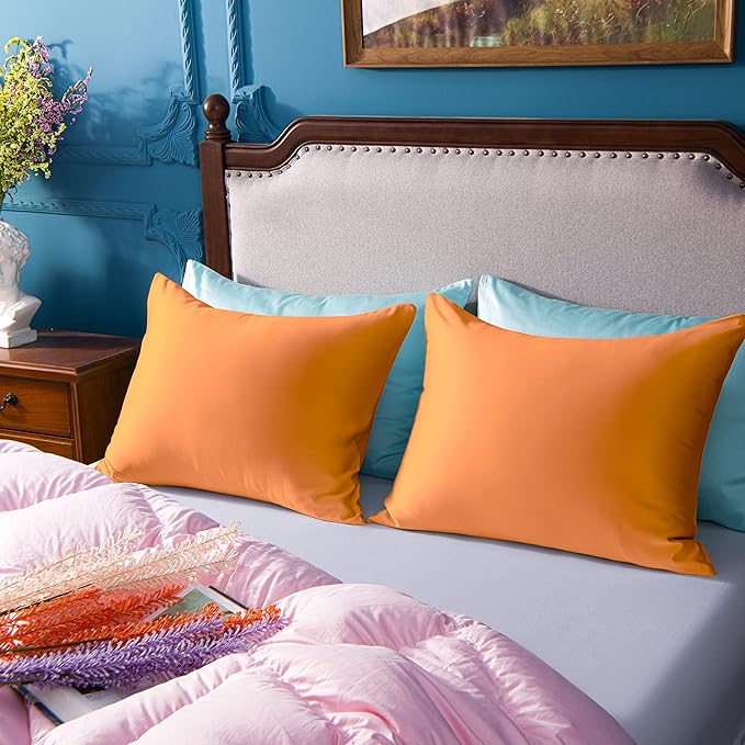 NTBAY Zippered Satin Pillow Cases for Hair and Skin, Luxury Standard Hidden Zipper Pillowcases Set of 2, 20x26 Inches, Orange