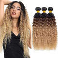 Ombre Bundles Human Hair Honey Blonde Curly Bundle 3 Tone Black and Blonde Kinky Curly Bundle Niegmeag Brazilian Virgin Soft and Silky Remy Hair 3 Bundles 24 26 28 Inch