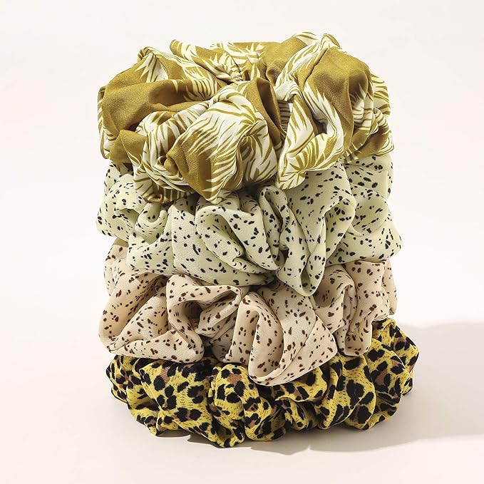 Scrunchies Hair Ties for Women - Big Silk Satin Scrunchie Exra Large Jumbo Gaint Oversized Cute Scrunchy for Curl Thick Hair Yellow Ligas Para el Cabello De Mujer Decorations Gift for Girls