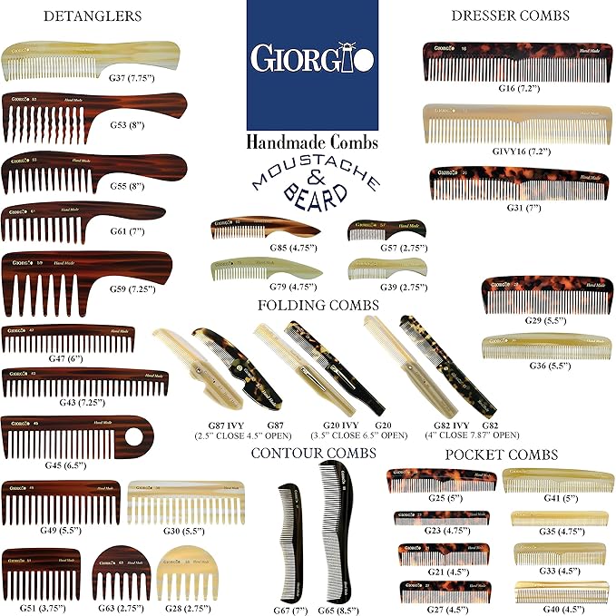 Giorgio G27 Handmade All Fine Tooth Pocket Comb, Hair Comb Straightener for Everyday Grooming Styling Hair, Mustache and Beard for Men Women and Kids, Use Dry or with Balms, Saw Cut and Polished