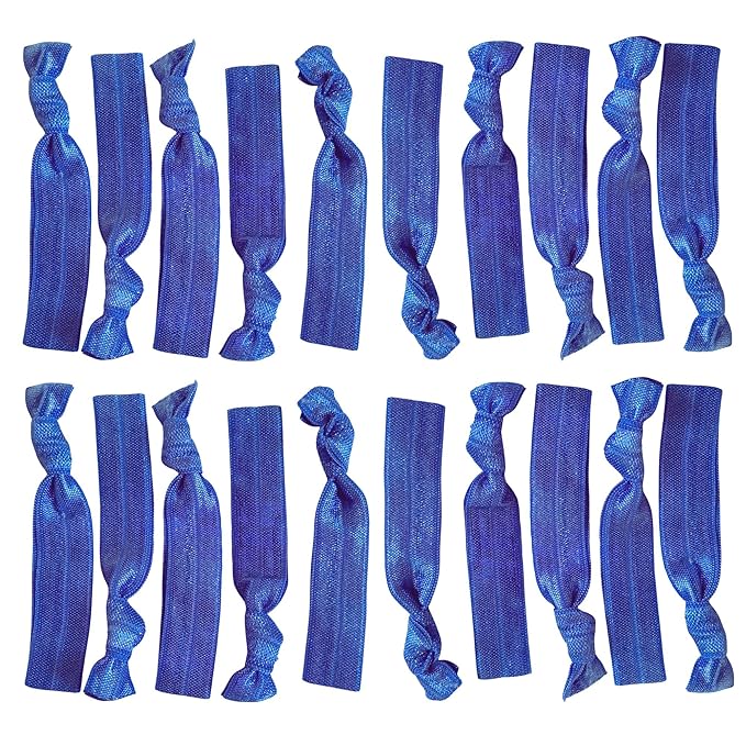 Kenz Laurenz Hair Ties 20 Elastics Ponytail Holder Set No Crease Ribbon Bands (Blue)