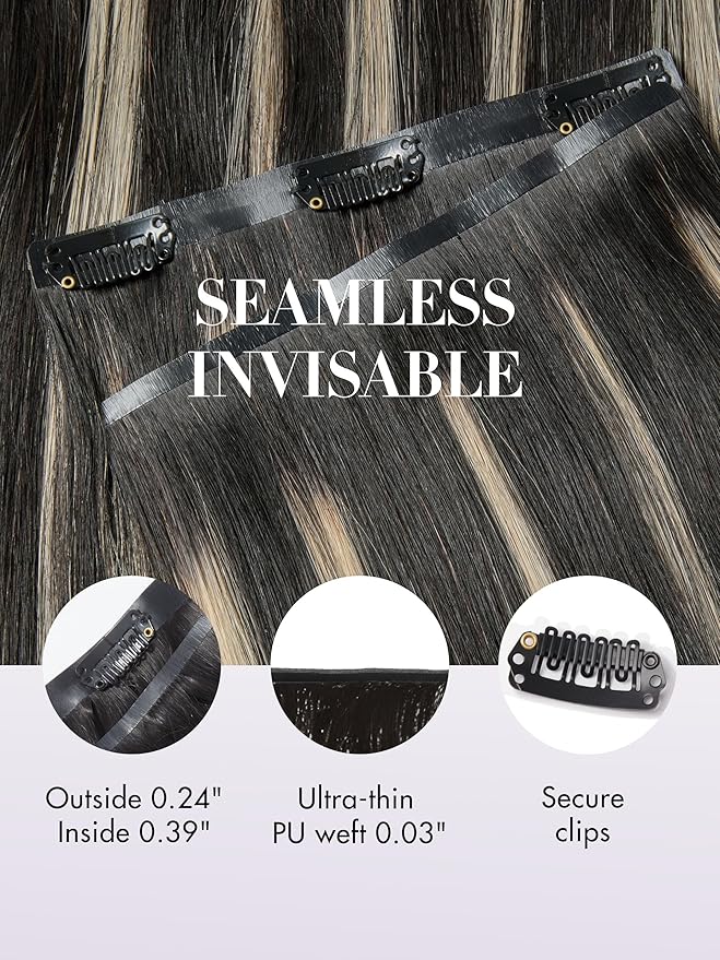 LUVME Balayage Clip in Hair Extensions, 135g 14 Inch Highlight Color Human Hair Extensions Thick Real Human Hair Clip on Double Weft Remy Hair