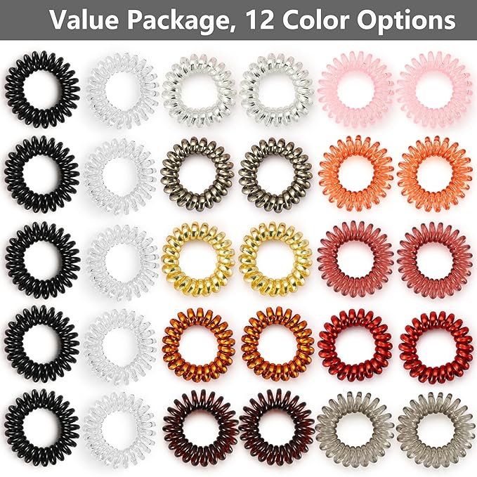 20 Pcs Spiral No Crease Coil Phone Cord Hair Ties for Thick Hair - Women Ponytail Holder Elastics