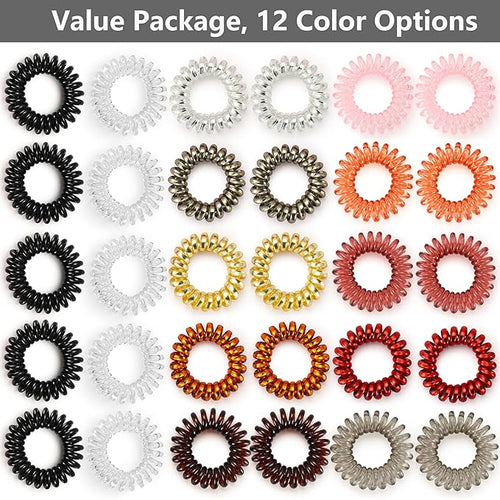 20 Pcs Spiral No Crease Coil Phone Cord Hair Ties for Thick Hair - Women Ponytail Holder Elastics