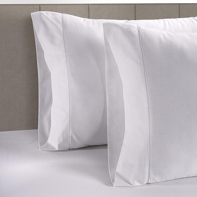 Lane Linen 100% Organic Cotton Pillow Cases Queen Size Set of 2 (20"x30") - Cotton Pillowcases Queen Size - Soft White Pillow Cases Set of 2 - Queen White Pillow Case Pack of 2 - White
