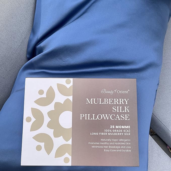 25 Momme Premium Mulberry Blue Silk Pillowcase for Hair and Skin | Handcrafted Hypoallergenic & Anti-Acne Silk Pillow Cases with Zipper | King - 20" x 36", Ocean