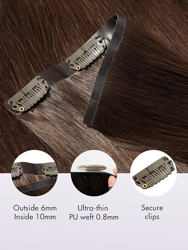 LUVME Seamless Clip in Hair Extensions Human Hair, 16 Inch 135g 9pcs Dark Brown Hair Extensions Clip in Human Hair Silky Straight Remy Human Hair Extensions
