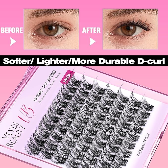 VEYESBEAUTY Lash Clusters Individual Eyelash Extensions Thin & Invisible Band DIY False Eyelashes for Self-application Newbie's Five-Second Series Wispy Lash Tray, LuxeBold 10mm Single Length